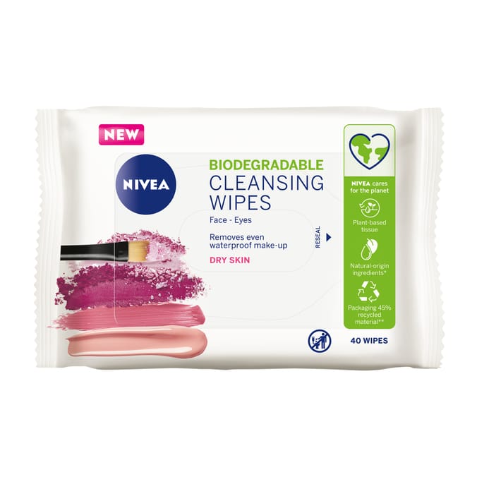 Nivea Biodegradable Gentle Cleansing Wipes Dry Skin 40s