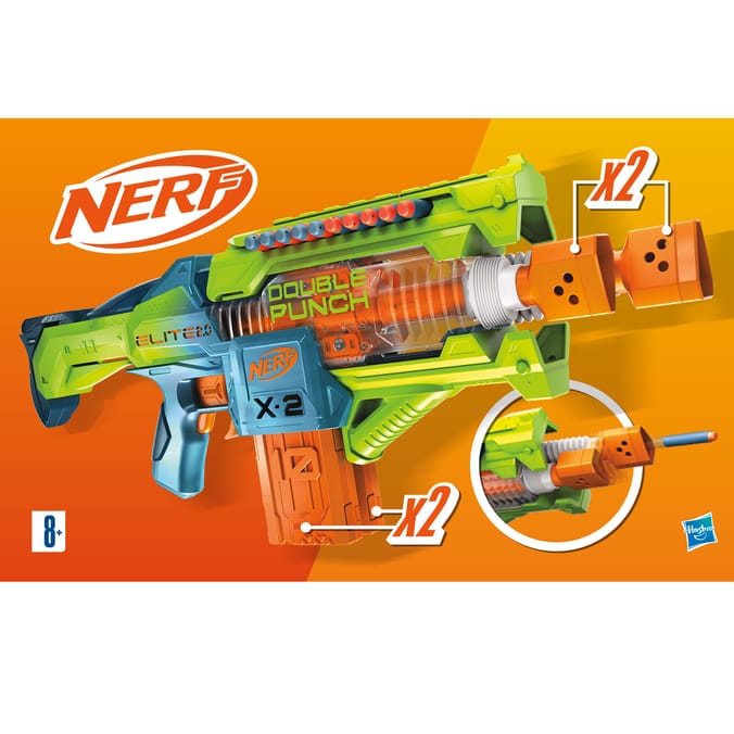 Nerf Elite 2.0 Double Punch Motorized Dart Blaster, MORE, Foam