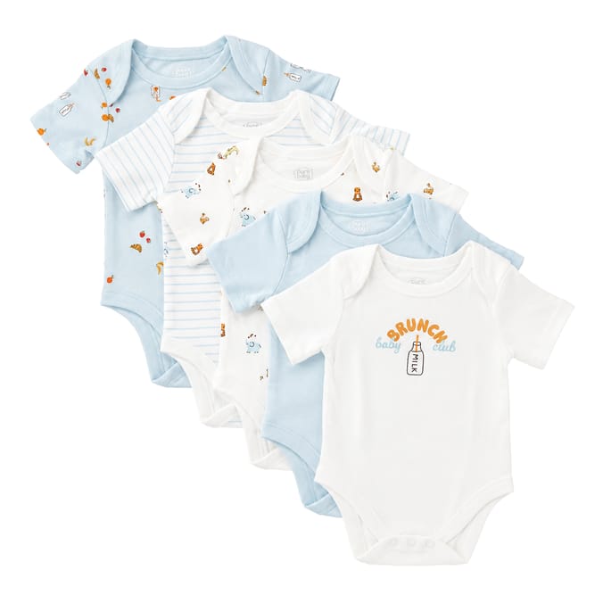 Pure Baby Blue Short Sleeve Bodysuits 5 Pack
