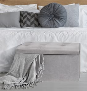 Home Collections Large Chenille Ottoman Storage Bench - Grey