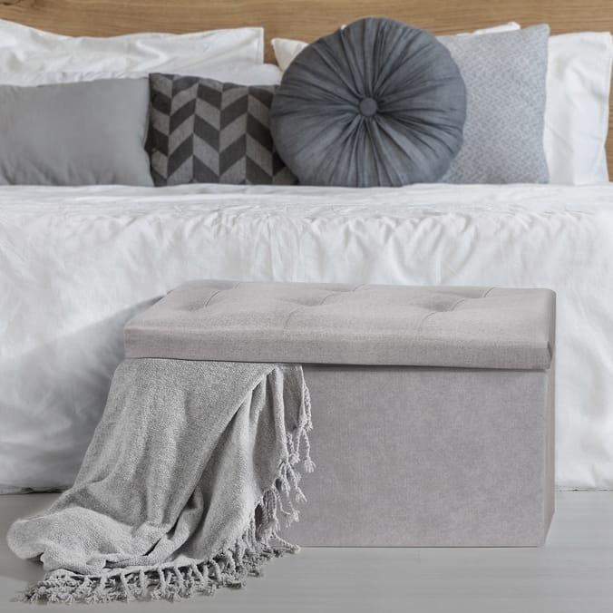 Home Collections Large Chenille Ottoman Storage Bench - Grey