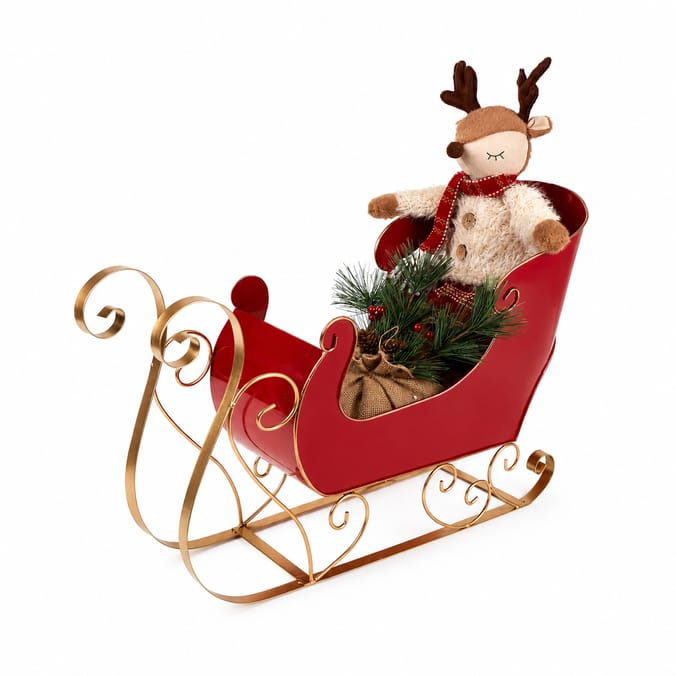 Sleigh Bells Sleigh With Reindeer Decoration