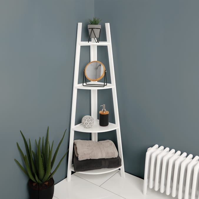 White 4 tier corner shelving unit deals