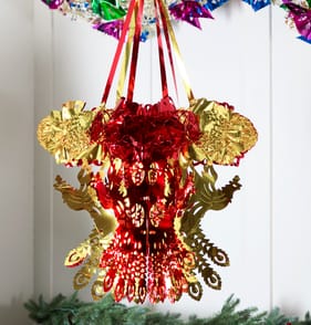 Festive Feeling Tinsel Lantern - Red/Yellow