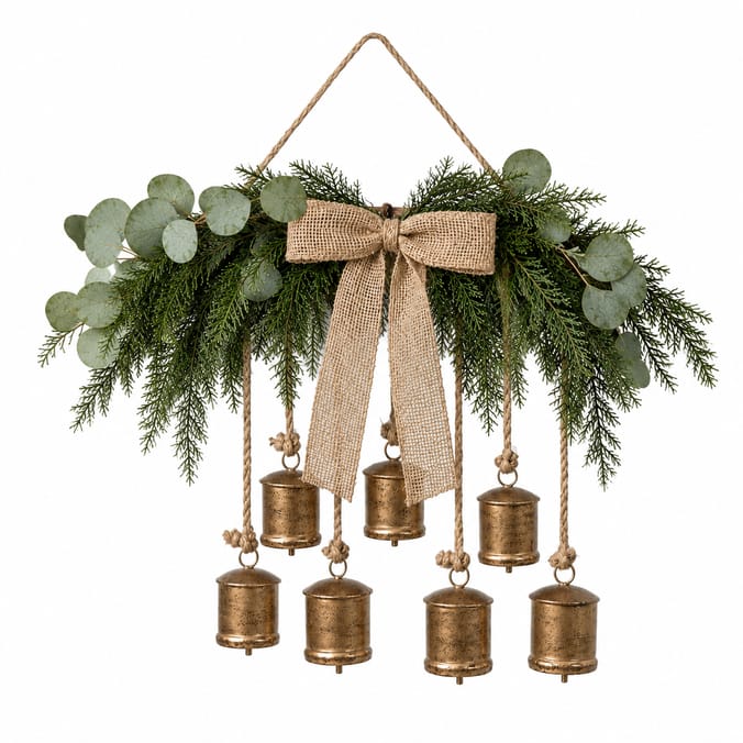 Festive Feeling Alpine Woods Hanging Cow Bell Plaque