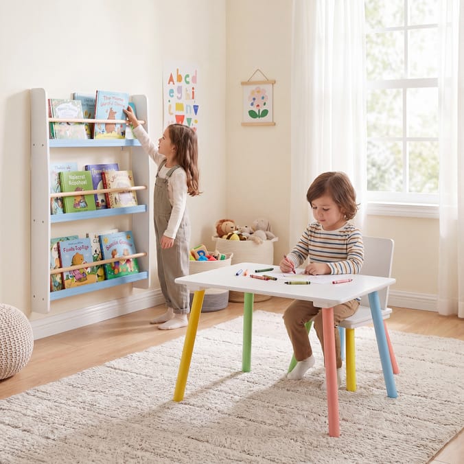 Liberty House Toys Rainbow Table and Chair & Bookshelf Set - White & Blue