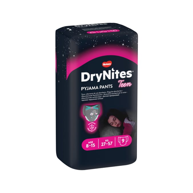 Huggies DryNites Pyjama Pants Teen Flower Design 9'S 8-15 Years x3