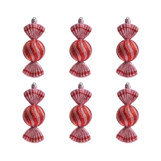 Festive Feeling Round Sweet Hanging Decoration 6 Pack - Pink/Red
