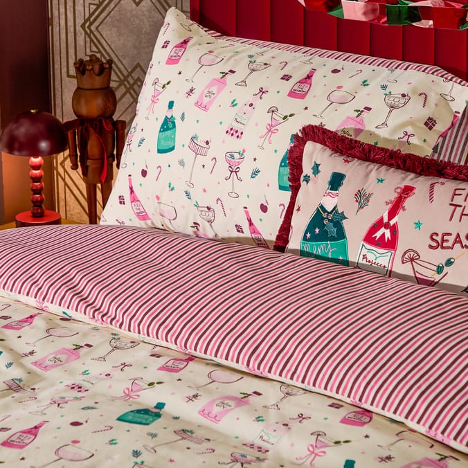 The Lifestyle Edit Christmas Cocktail Print Duvet Set 
