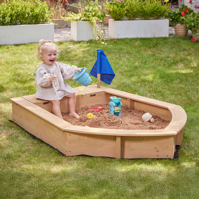 Liberty House Toys Kids Boat Sandpit with Seating and Cover