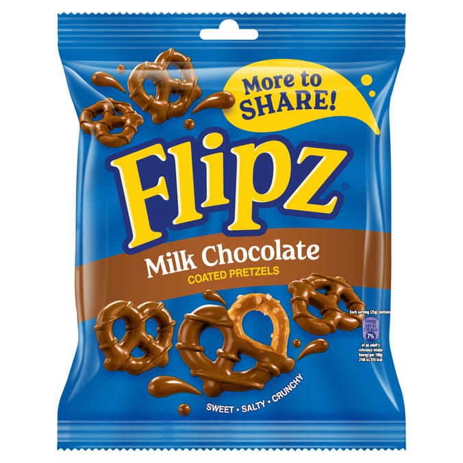 Flipz Mega Bag Milk Chocolate Coated Pretzel Snacks 150g