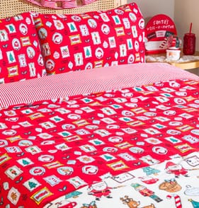 Sleigh Bells Duvet Set Red Christmas Print