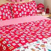  Sleigh Bells Duvet Set Red Christmas Print 