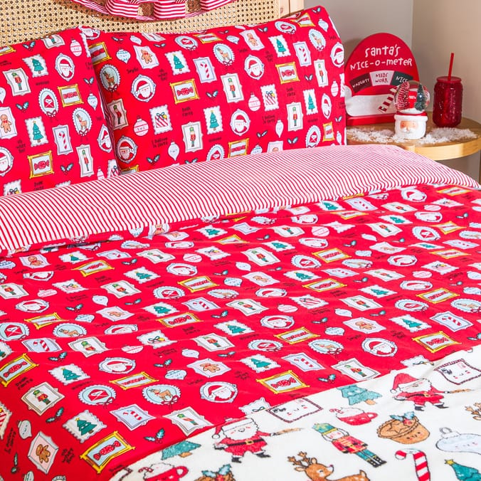Sleigh Bells Duvet Set Red Christmas Print