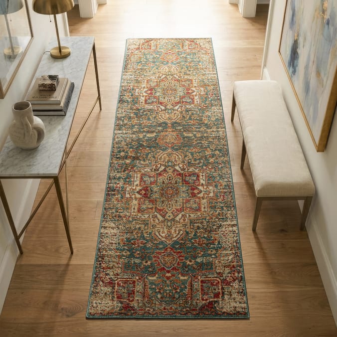Asiatic Raja Medallion Runner  RA09 -Teal/Multi