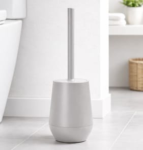 Bath Plastic Toilet Brush & Holder - Stone