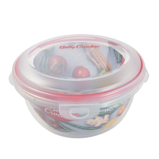 Betty Crocker 1500ml Round Food Container Transparent & Red
