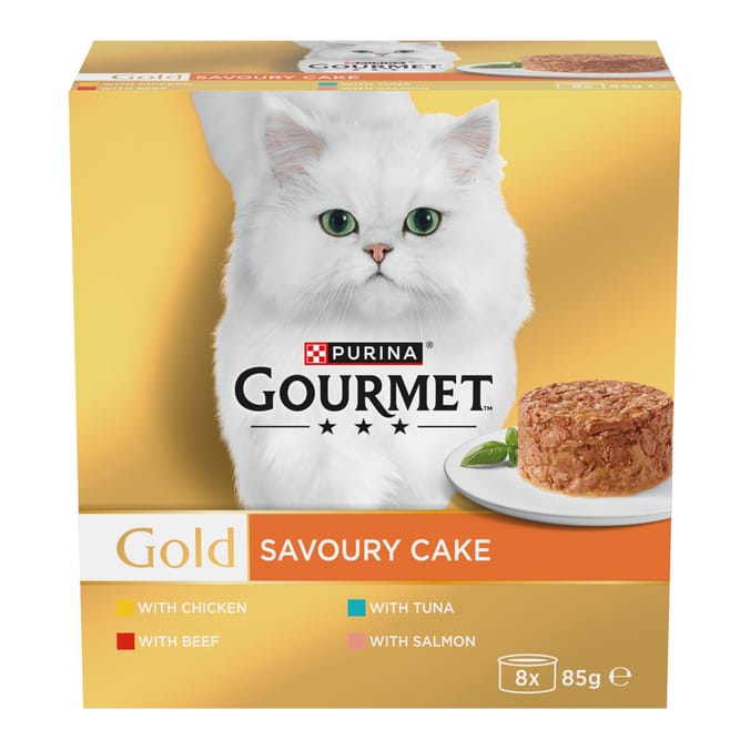 Gourmet Gold Savoury Cake Wet Cat Food 8 x 85g - Meat and Fish Variety