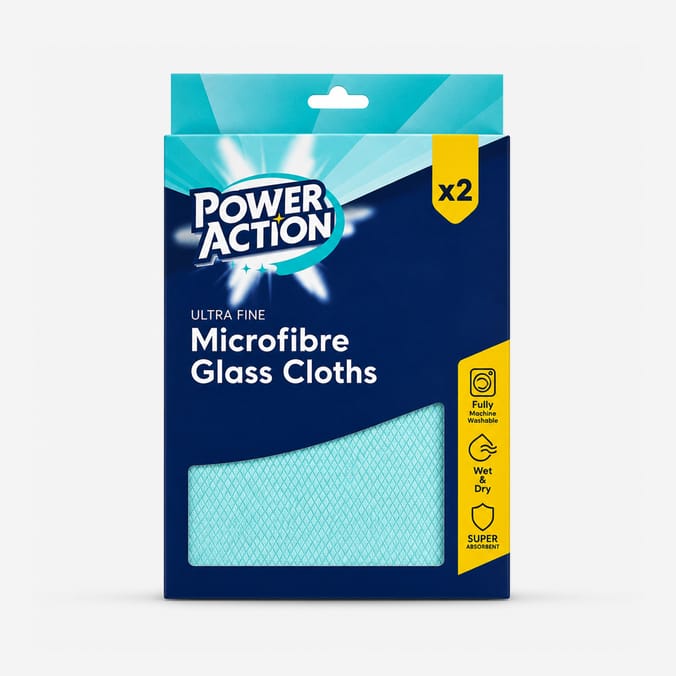 Power Action Ultra Fine Microfibre Glass Cloths 2 Pack