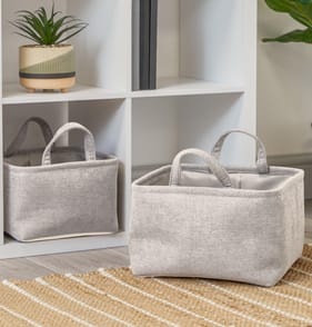 Home Collections Set Of 2 Herringbone Baskets - Light Grey