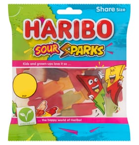 Haribo Sour Sparks Fruit & Cola Gums Sweets Sharing Bag 140g