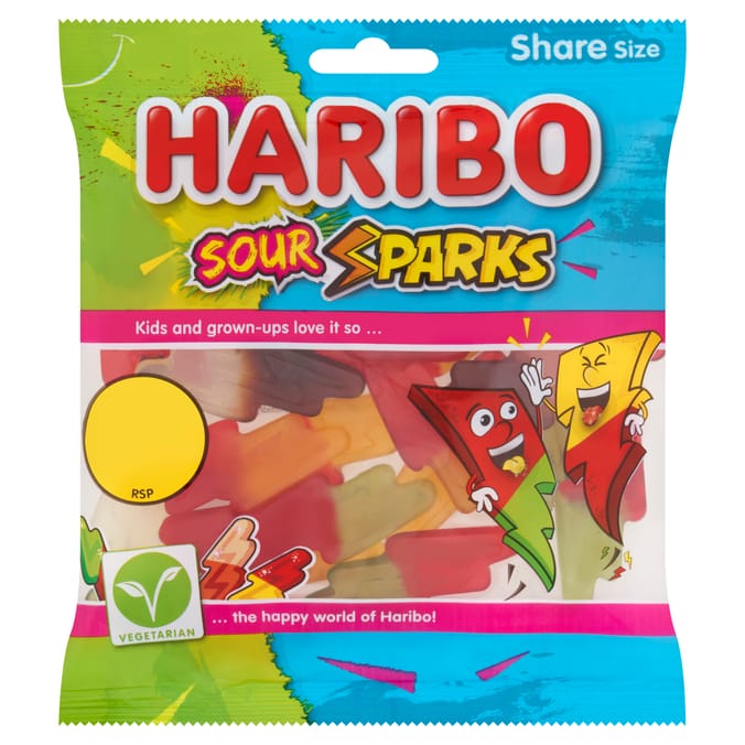 Haribo Sour Sparks Fruit & Cola Gums Sweets Sharing Bag 140g