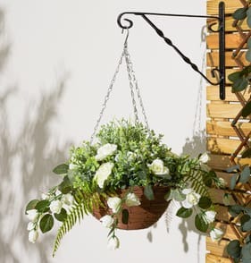 Jardin Artificial Rose Hanging Basket - White