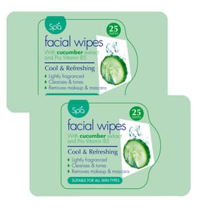 Spa Cucumber Extract & Pro Vitamin B5 Facial Wipes 25s x2