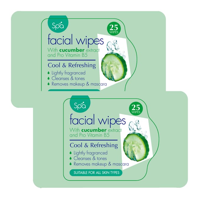 Spa Cucumber Extract & Pro Vitamin B5 Facial Wipes 25s x2