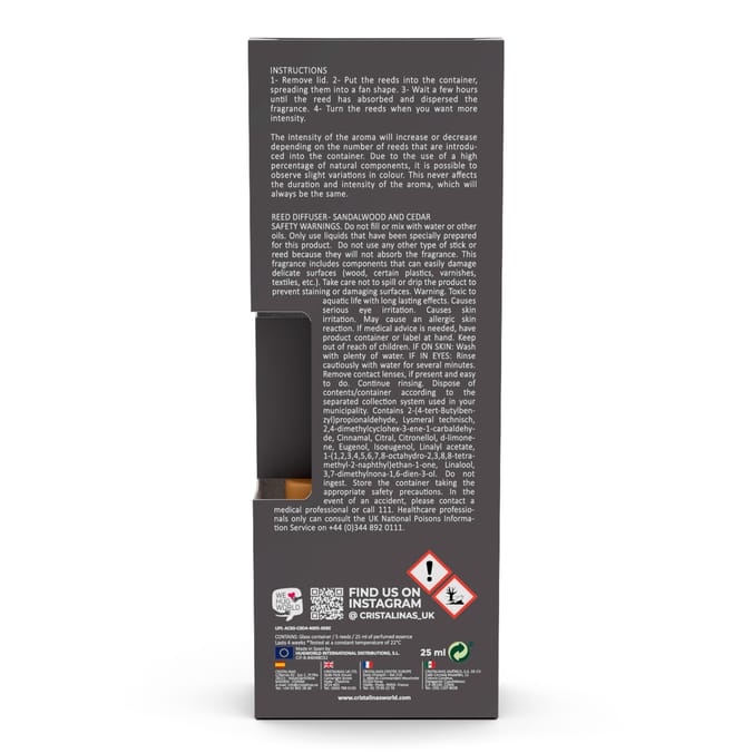 Cristalinas Reed Diffuser 25ml - Sandalwood & Cedar