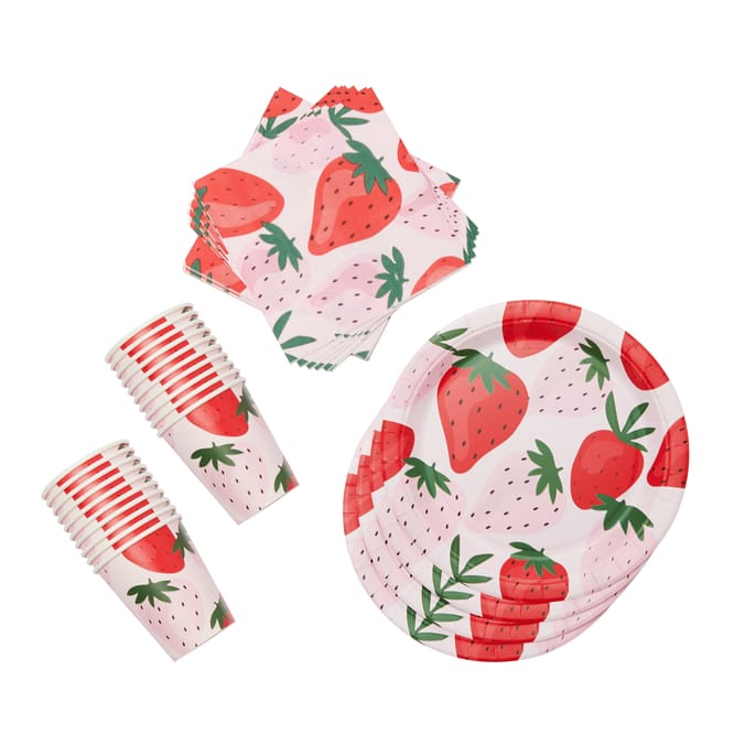 The Outdoor Living Collection 60 Piece Paper Party Supplies Set - Strawberry