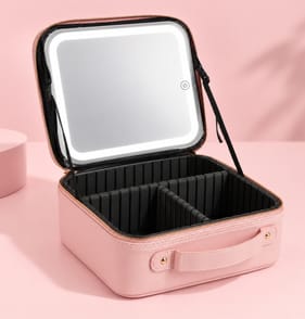 Pink Portable Cosmetic Case with LED Mirror