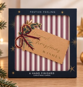 Festive Feeling Burgundy Stripe Christmas Cards 6 Pack