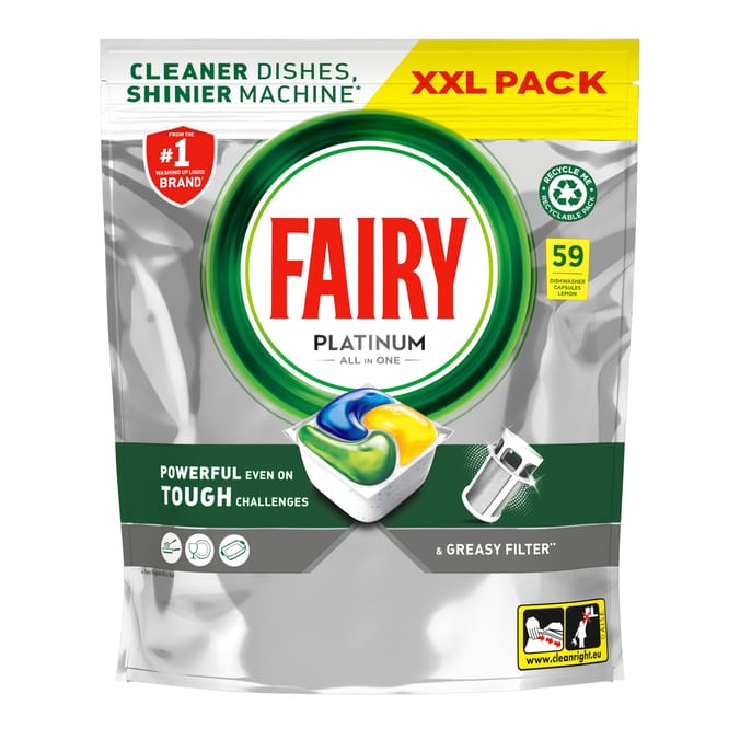 Fairy Platinum All In One Dishwasher Tablets Lemon 59 Tablets