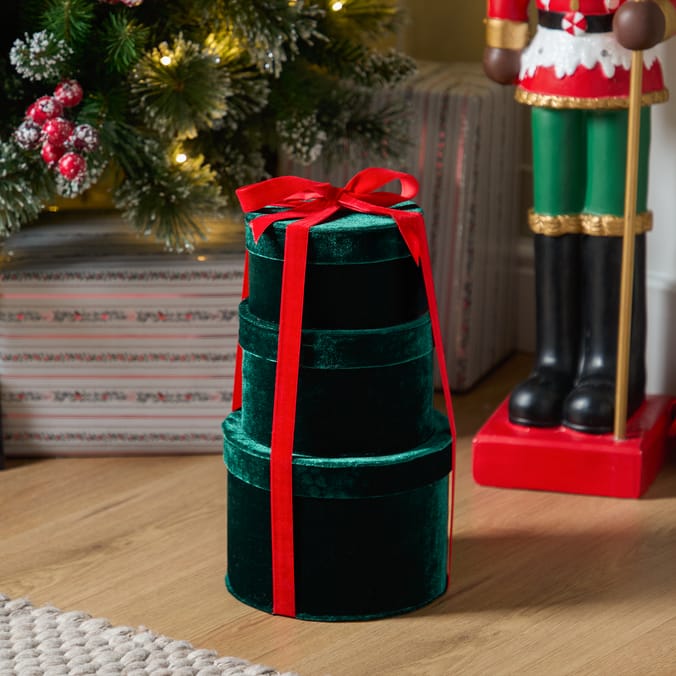 Festive Feeling Stacking Velvet Gift Boxes Set Of 3