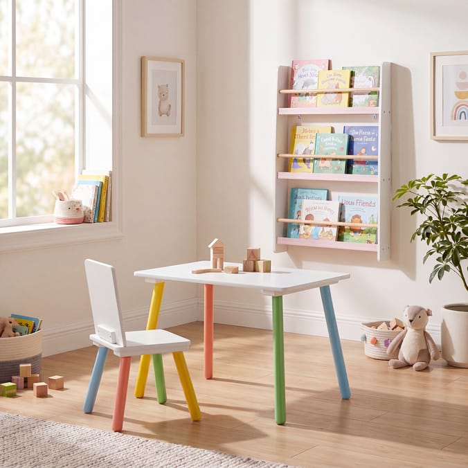 Liberty House Toys Rainbow Table and Chair & Bookshelf Set - White & Pink