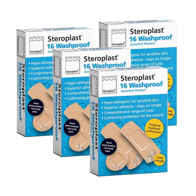 Steroplast 16 Waterproof Assorted Plasters x4