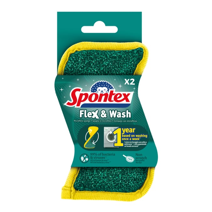 Spontex Flex & Wash Microfibre Sponge 2 Pack
