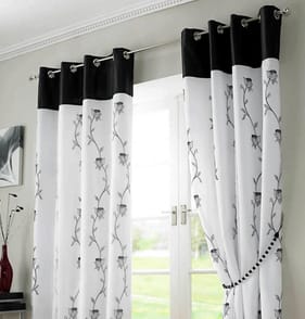 Alan Symonds Tahlia Lined Embroidered Ring Top Curtains - Black 56 x 90