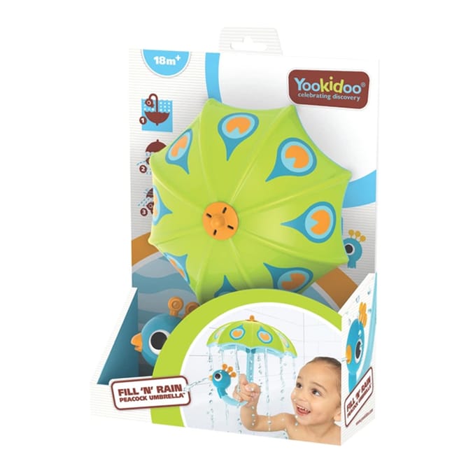 Yookidoo Fill 'N' Rain Peacock Green Umbrella Bath Toy