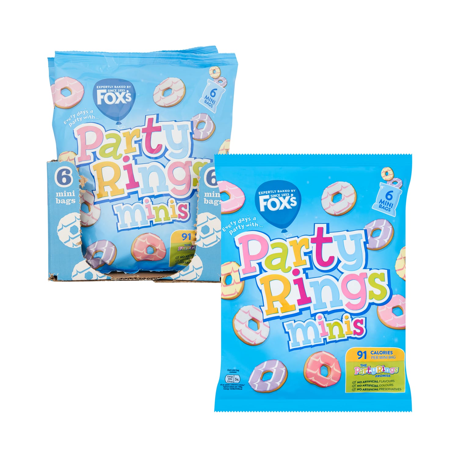 Fox's Party Rings Minis 6 Pack x 21g x10 | Home Bargains