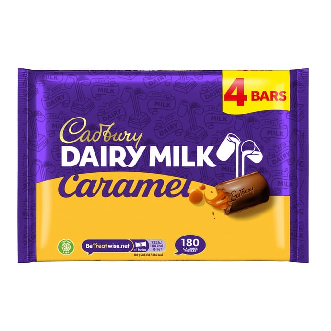 Cadbury Dairy Milk Caramel Chocolate Bar 4 Pack Multipack 148g