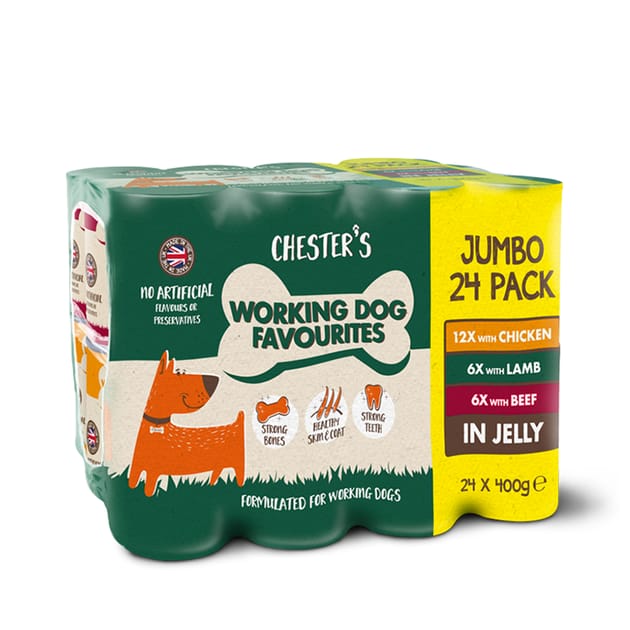 Chester s Working Dog Favourites in Jelly Wet Dog Food Cans 24 x
