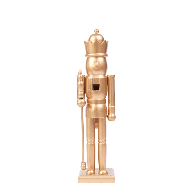 Winter Charm Wooden Gold Christmas Nutcracker 38cm - Pole