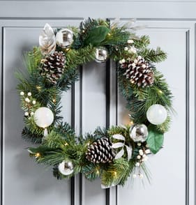 Festive Feeling 24" Indoor Decorated Pre-Lit Wreath - Silver