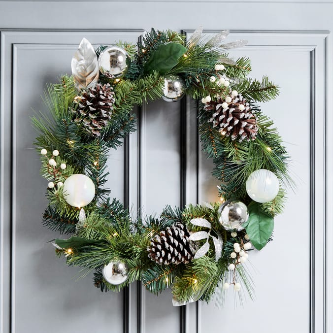 Festive Feeling 24" Indoor Decorated Pre-Lit Wreath