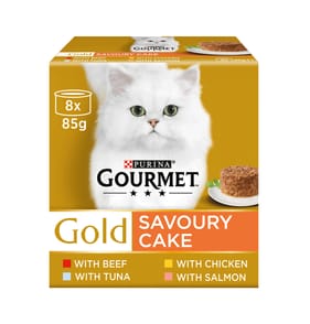 Gourmet Gold Savoury Cake Meat & Fish Variety Wet Cat Food Tins 8x85g