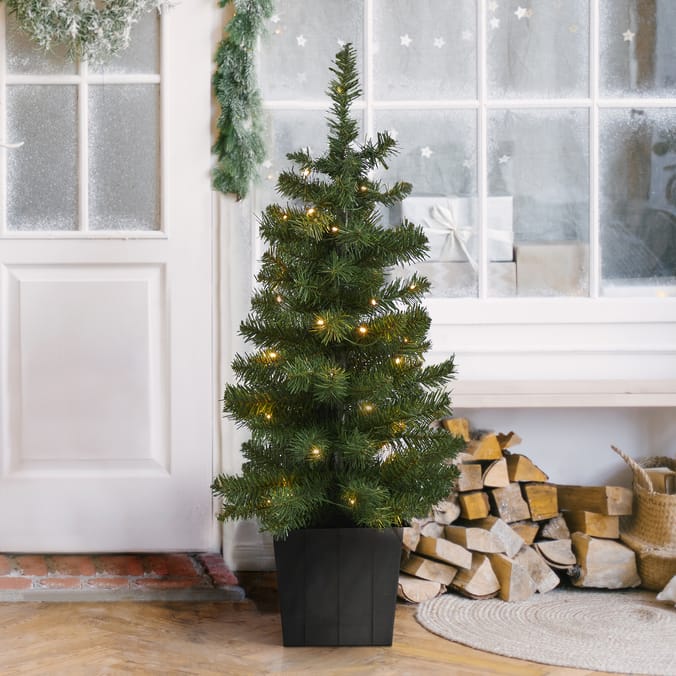  Festive Feeling Pre-Lit Indoor Potted Tree 3ft - Green