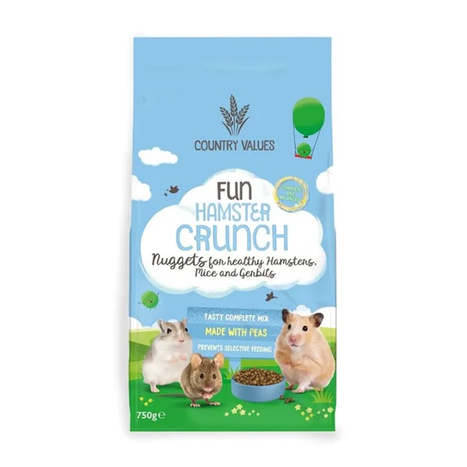 Country Values Fun Hamster Crunch Nuggets For  Healthy Hamsters, Mice & Gerbils 750g
