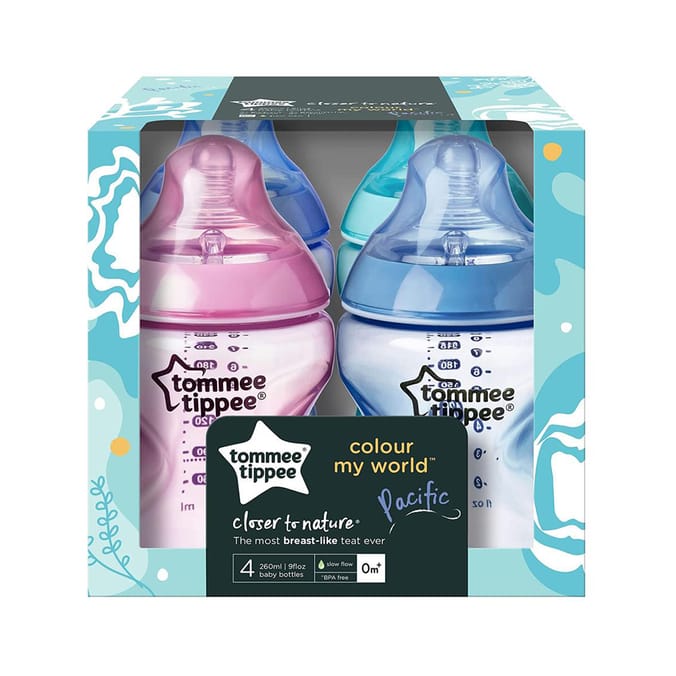 Tommee Tippee Closer To Nature Colour My World 260ml Baby Bottles 4 Pack Pacific